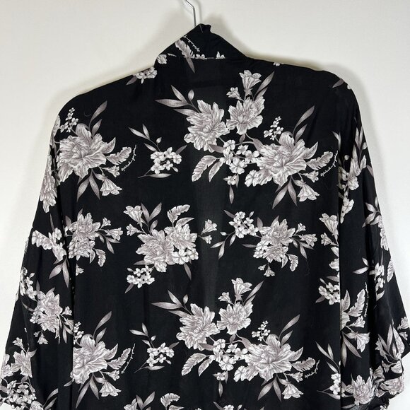 Spiritual Gangster Maya Kimono Women Large Black Floral Tie Front Boho Fairy - Picture 9 of 10